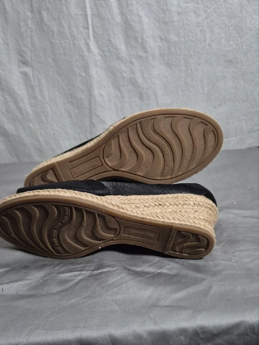 easy street Black Peep-Toe Espadrille Wedges